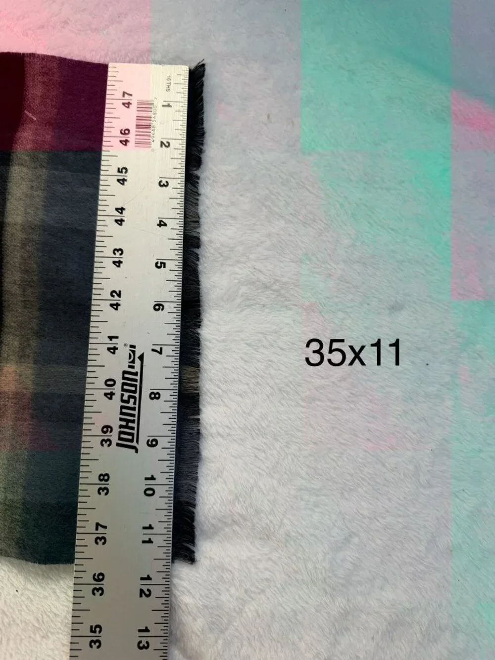 Cashmink Multi Plaid Solid Reversible Scarf Blue Gray Rust Acrylic 30X180 New